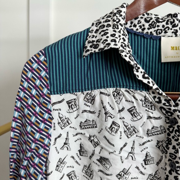 Anthropologie Maeve The Fern Button Up Spring Button Down Shirt Blouse - Picture 6 of 11